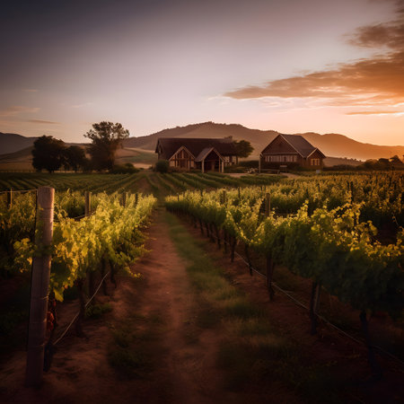 Vineyard in Tuscany, Italy. Rural landscape at sunsetの素材