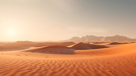 Sand dunes in the desert at sunset. 3d render illustrationの素材
