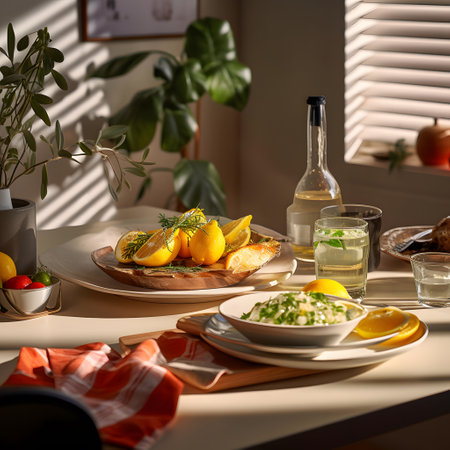 Lemonade with lemon and dill on the table in the kitchenの素材