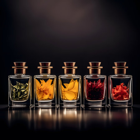 Spices in bottles on a black background. 3d rendering.の素材