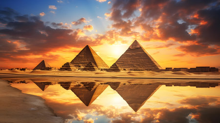 The Great Pyramid of Giza at sunset, Egypt. 3D renderingの素材