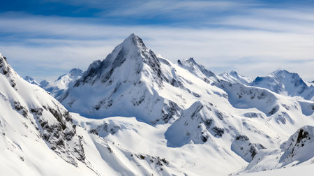Panoramic view of snow-capped mountains in French Alpsの素材