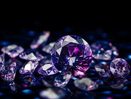 Brilliant diamonds on a black background. Jewelry background.の素材