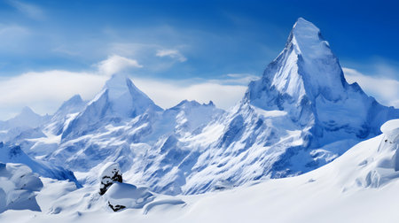 Snowy mountains panorama with blue sky and clouds, Patagonia, Argentinaの素材