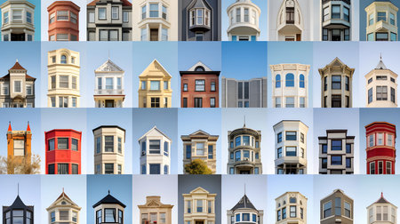 Collage of beautiful houses in the city. Real estate concept.の素材