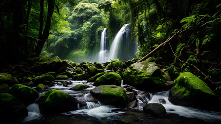 Waterfall in the deep forest of Doi Inthanon National Park, Thailandの素材