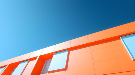 Modern apartment buildings on a sunny day with a blue sky. Facade of a modern apartment buildingの素材