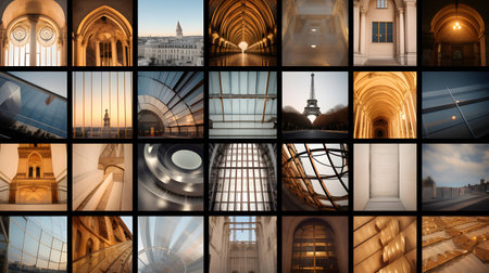 Collage of London cityscape photos, including the famous Eiffel Tower.の素材