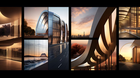 Concept of modern city architecture. Collage of abstract modern cityscape.の素材