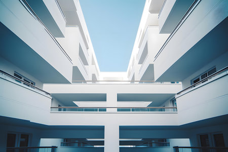 Architectural detail of a modern apartment building. 3d renderingの素材