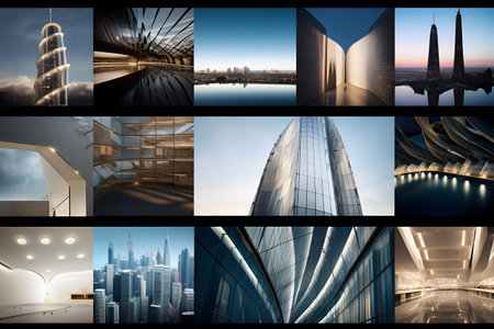 Collage of modern skyscrapers in Dubai, United Arab Emiratesの素材