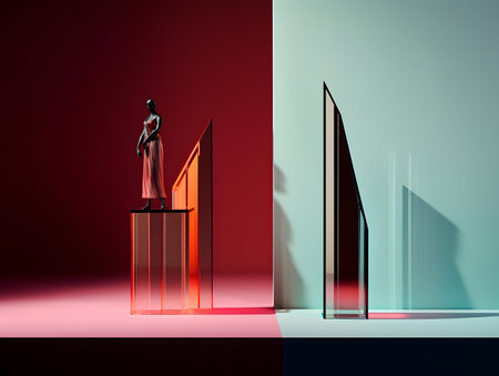 3d rendering of a woman standing in front of a mirror.の素材