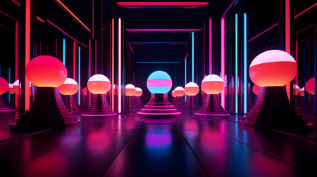 3d render, abstract background. Futuristic room with neon lights.の素材
