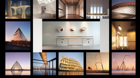 Collage of modern architecture. Collage of contemporary architecture. 3D renderingの素材