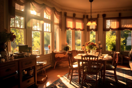 Luxury interior of a country house in the evening light.の素材