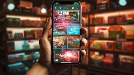 Smartphone screen displaying a smart home automation system application 3D renderingの素材