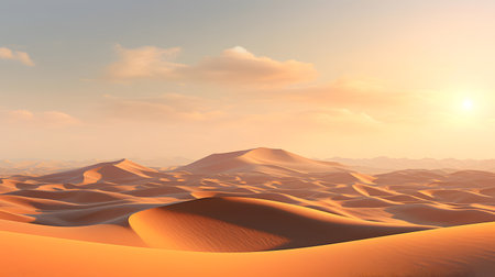Desert dunes at sunset. 3D render of desert landscape.の素材