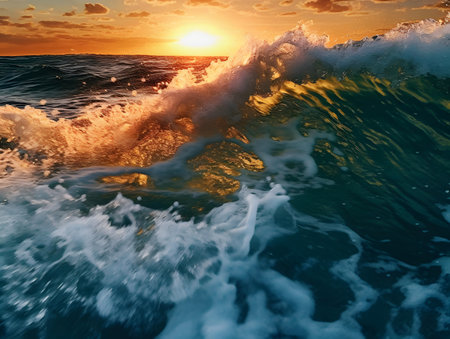 Beautiful seascape with sun and waves. Nature composition.の素材