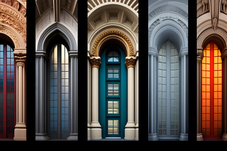 Set of colorful doors in the Victorian style. Illustration on a white background.の素材