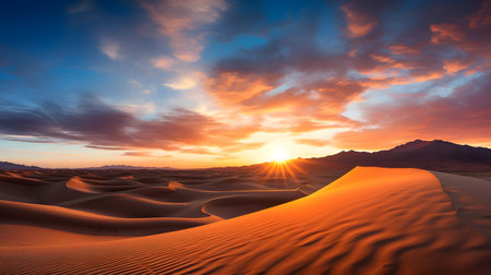 Sunset over sand dunes in the Sahara desert, Morocco.の素材