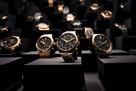 Luxury watches in a shop window. 3d rendering.の素材