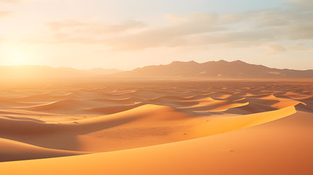 Beautiful sunset over sand dunes in desert. 3d renderingの素材