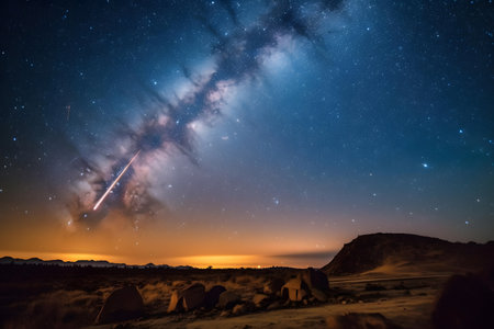 Milky Way over the Sahara desert, Morocco. Long exposure photograph.の素材