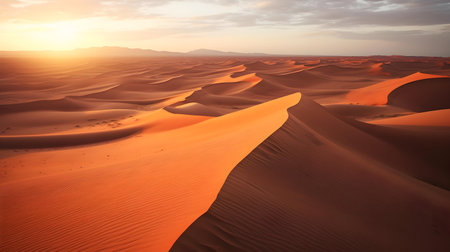 Sunset over sand dunes in the Sahara desert, Morocco.の素材