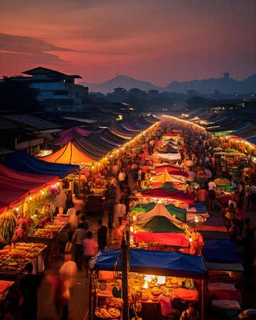 Unidentified people visit Chiang Rai night market in Chiang Rai, Thailand.の素材