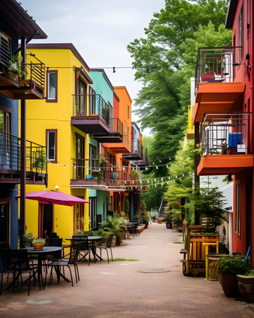 Colorful houses in a row in the city of Hanoi, Vietnamの素材