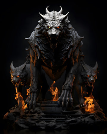 Demon and a book on a black background, 3d render.の素材