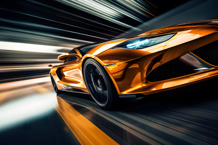 Sport car on the road with motion blur background. 3d renderingの素材