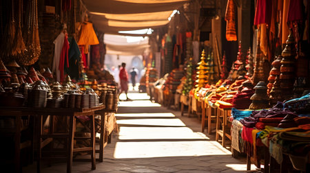 Traditional souvenirs and handicrafts at the market in Kathmandu, Nepalの素材