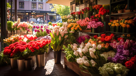 Colorful tulips in the flower shop in Rotterdam, Netherlandsの素材