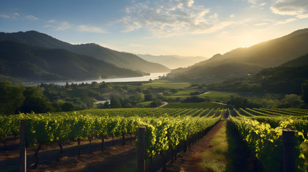 Sunset in the vineyards of the Lavaux region in Switzerlandの素材