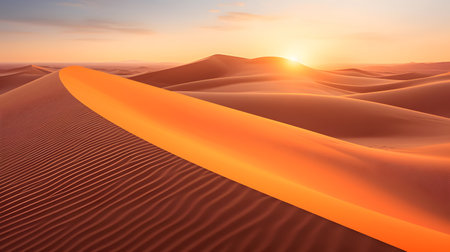 Sunset over sand dunes in the Sahara desert, Morocco.の素材