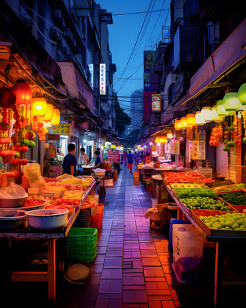 Street food at night in the old town of Hanoi, Vietnamの素材