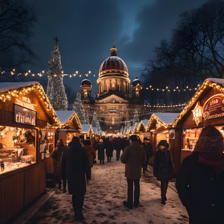 Christmas market in front of the Berlin Cathedral.の素材