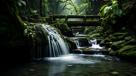 Waterfall in deep rain forest jungle at Doi Inthanon National Park, Chiang Mai, Thailandの素材