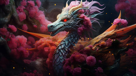 dragon with fire and smoke on the black background,3d renderingの素材