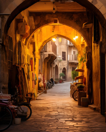 Alleyway in the old town of Trapani, Sicily, Italyの素材