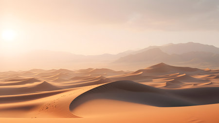 Sand dunes in the desert at sunset. 3d render illustrationの素材