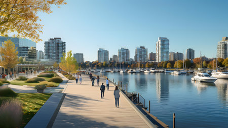Vancouver waterfront in autumn, Vancouver, Americaの素材