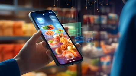 Smartphone with food delivery application on the screen. 3d renderingの素材