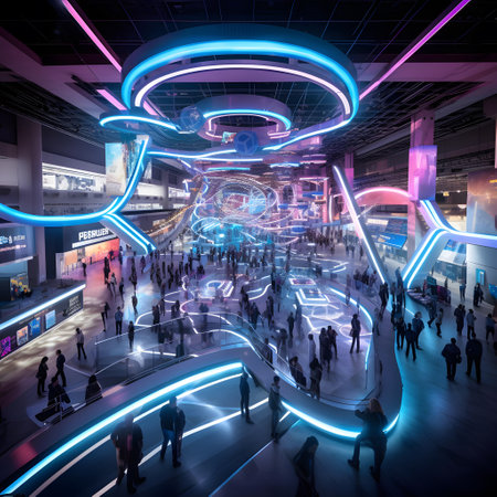 3d rendering of people walking in shopping mall at night time.の素材