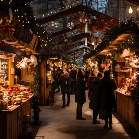 People shopping at the Christmas market in Stockholm, Sweden.の素材