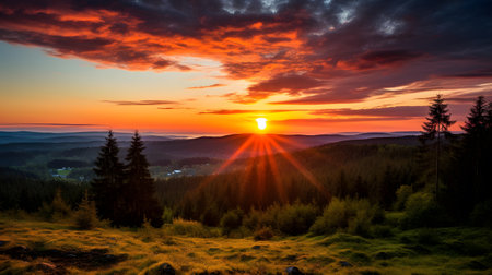 Beautiful sunset in the Carpathian mountains. Ukraine, Europeの素材