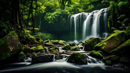 Beautiful waterfall in tropical forest. Nature background. Long exposure.の素材