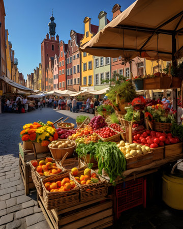 Market stall in the old town of Gdansk, Poland.の素材