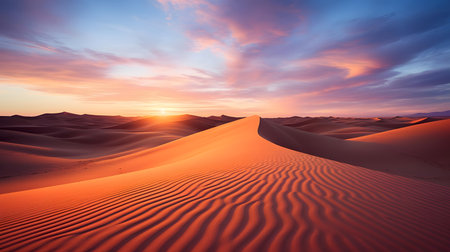Sunset in the desert sand dunes. Sunrise in the Sahara desertの素材
